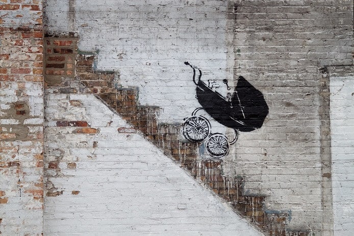 Banksy, Baby Carriage, graffiti in Chicago.