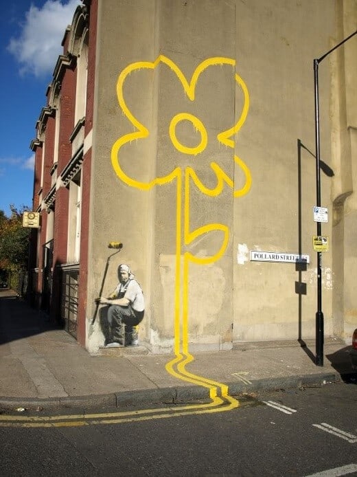 Banksy, Yellow Lines Flower Painter, 2007.