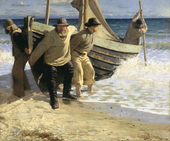 Oscar Björck, Launching the boat. Skagen, 1884