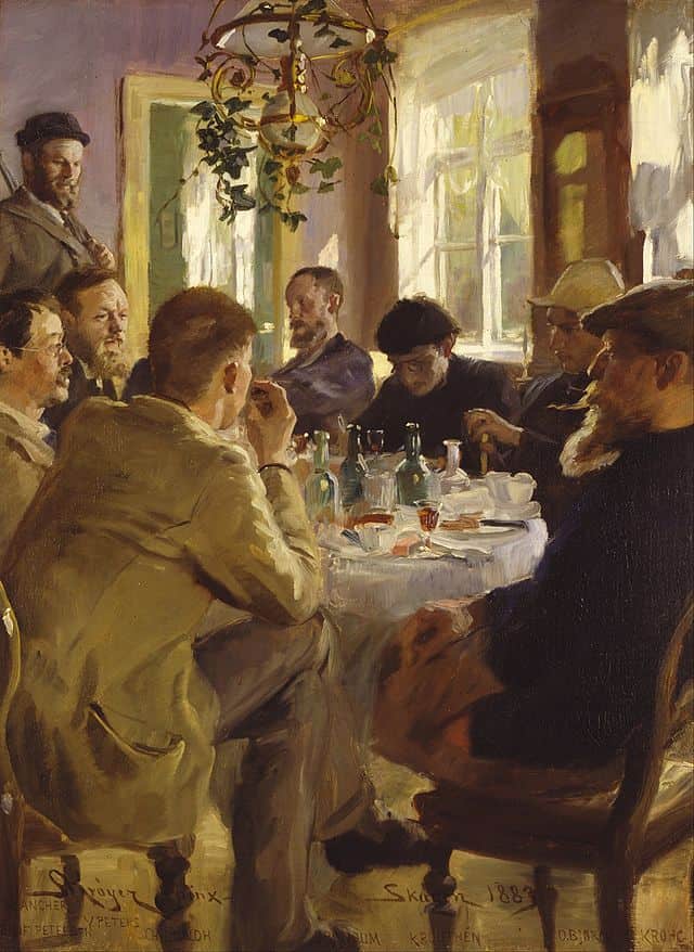 Peder Severin Krøyer, Artists’ luncheon at Brøndum’s Hotel, 1883
